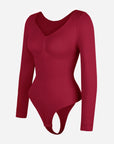 Seamless Long Sleeve Tummy Control Thong Bodysuit with Chest Support