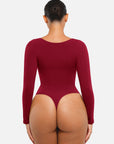 Seamless Long Sleeve Tummy Control Thong Bodysuit with Chest Support