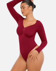 Seamless Long Sleeve Tummy Control Thong Bodysuit with Chest Support