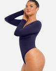 Seamless Long Sleeve Tummy Control Thong Bodysuit with Chest Support