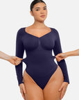 Seamless Long Sleeve Tummy Control Thong Bodysuit with Chest Support
