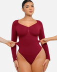 Seamless Long Sleeve Tummy Control Thong Bodysuit with Chest Support