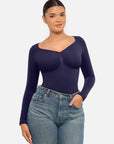 Seamless Long Sleeve Tummy Control Thong Bodysuit with Chest Support