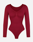Seamless Long Sleeve Tummy Control Thong Bodysuit with Chest Support