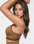 Seamless Leopard Print Bust Support Bra with Adjustable Straps