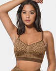 Seamless Leopard Print Bust Support Bra with Adjustable Straps