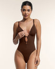 Seamless Plunge Support Bodysuit with Inner Tummy Control Clips