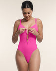 Seamless Plunge Support Bodysuit with Inner Tummy Control Clips