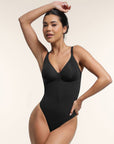 Seamless Plunge Support Bodysuit with Inner Tummy Control Clips