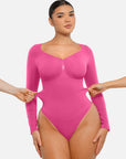 Seamless Long Sleeve Tummy Control Thong Bodysuit with Chest Support