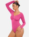 Seamless Long Sleeve Tummy Control Thong Bodysuit with Chest Support