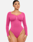 Seamless Long Sleeve Tummy Control Thong Bodysuit with Chest Support