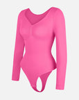 Seamless Long Sleeve Tummy Control Thong Bodysuit with Chest Support