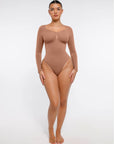 Seamless Long Sleeve Tummy Control Thong Bodysuit with Chest Support