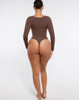 Seamless Long Sleeve Tummy Control Thong Bodysuit with Chest Support