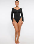 Seamless Long Sleeve Tummy Control Thong Bodysuit with Chest Support