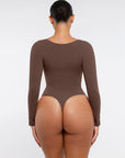 Seamless Long Sleeve Tummy Control Thong Bodysuit with Chest Support