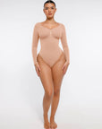 Seamless Long Sleeve Tummy Control Thong Bodysuit with Chest Support