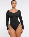 Seamless Long Sleeve Tummy Control Thong Bodysuit with Chest Support