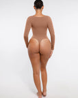 Seamless Long Sleeve Tummy Control Thong Bodysuit with Chest Support