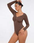 Seamless Long Sleeve Tummy Control Thong Bodysuit with Chest Support