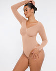 Seamless Long Sleeve Tummy Control Thong Bodysuit with Chest Support