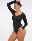Seamless Long Sleeve Tummy Control Thong Bodysuit with Chest Support