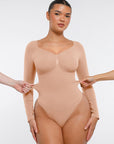 Seamless Long Sleeve Tummy Control Thong Bodysuit with Chest Support