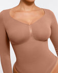 Seamless Long Sleeve Tummy Control Thong Bodysuit with Chest Support