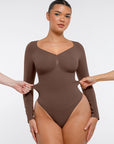 Seamless Long Sleeve Tummy Control Thong Bodysuit with Chest Support