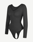 Seamless Long Sleeve Tummy Control Thong Bodysuit with Chest Support