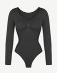 Seamless Long Sleeve Tummy Control Thong Bodysuit with Chest Support