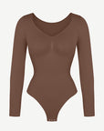 Seamless Long Sleeve Tummy Control Thong Bodysuit with Chest Support