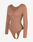 Seamless Long Sleeve Tummy Control Thong Bodysuit with Chest Support