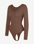 Seamless Long Sleeve Tummy Control Thong Bodysuit with Chest Support