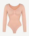 Seamless Long Sleeve Tummy Control Thong Bodysuit with Chest Support