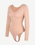 Seamless Long Sleeve Tummy Control Thong Bodysuit with Chest Support