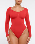 Seamless Long Sleeve Tummy Control Thong Bodysuit with Chest Support