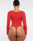 Seamless Long Sleeve Tummy Control Thong Bodysuit with Chest Support