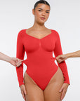 Seamless Long Sleeve Tummy Control Thong Bodysuit with Chest Support