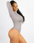 Seamless Eco-friendly Turtle Neck Long Sleeve Thong Shapewear Bodysuit