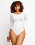 Seamless Tummy Control Long Sleeve Thong Modal Shapewear Bodysuit