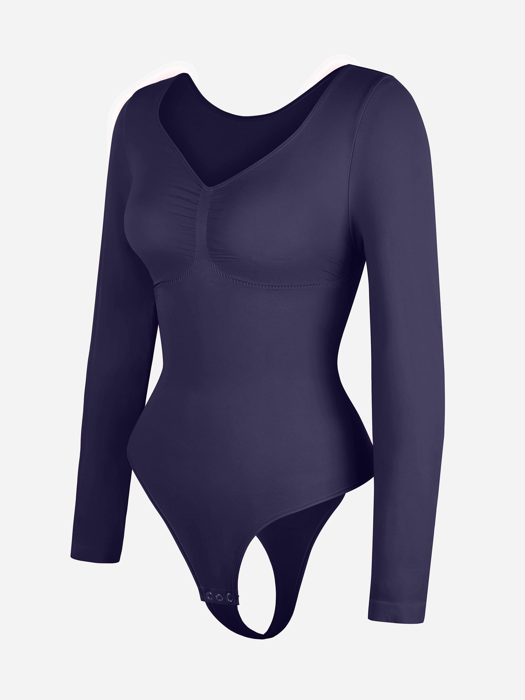 Seamless Long Sleeve Tummy Control Thong Bodysuit with Chest Support