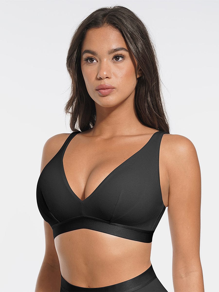 Deep V Neck Rib Modal Bralette with Removable Pads