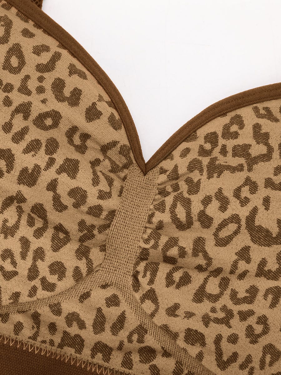 Seamless Leopard Print Bust Support Bra with Adjustable Straps