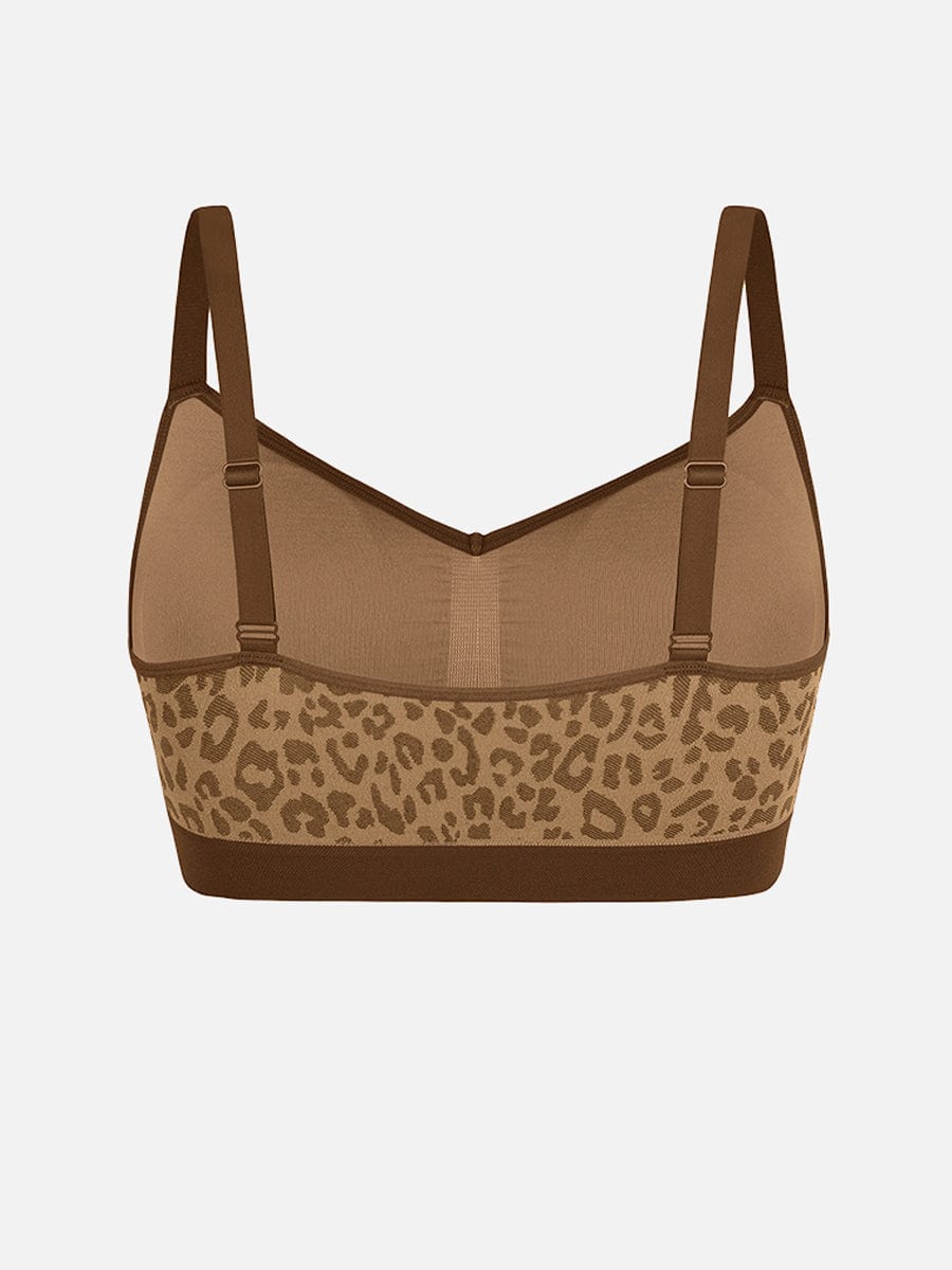 Seamless Leopard Print Bust Support Bra with Adjustable Straps