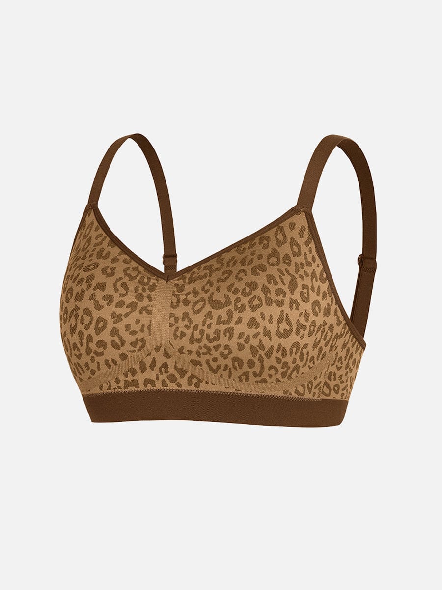 Seamless Leopard Print Bust Support Bra with Adjustable Straps