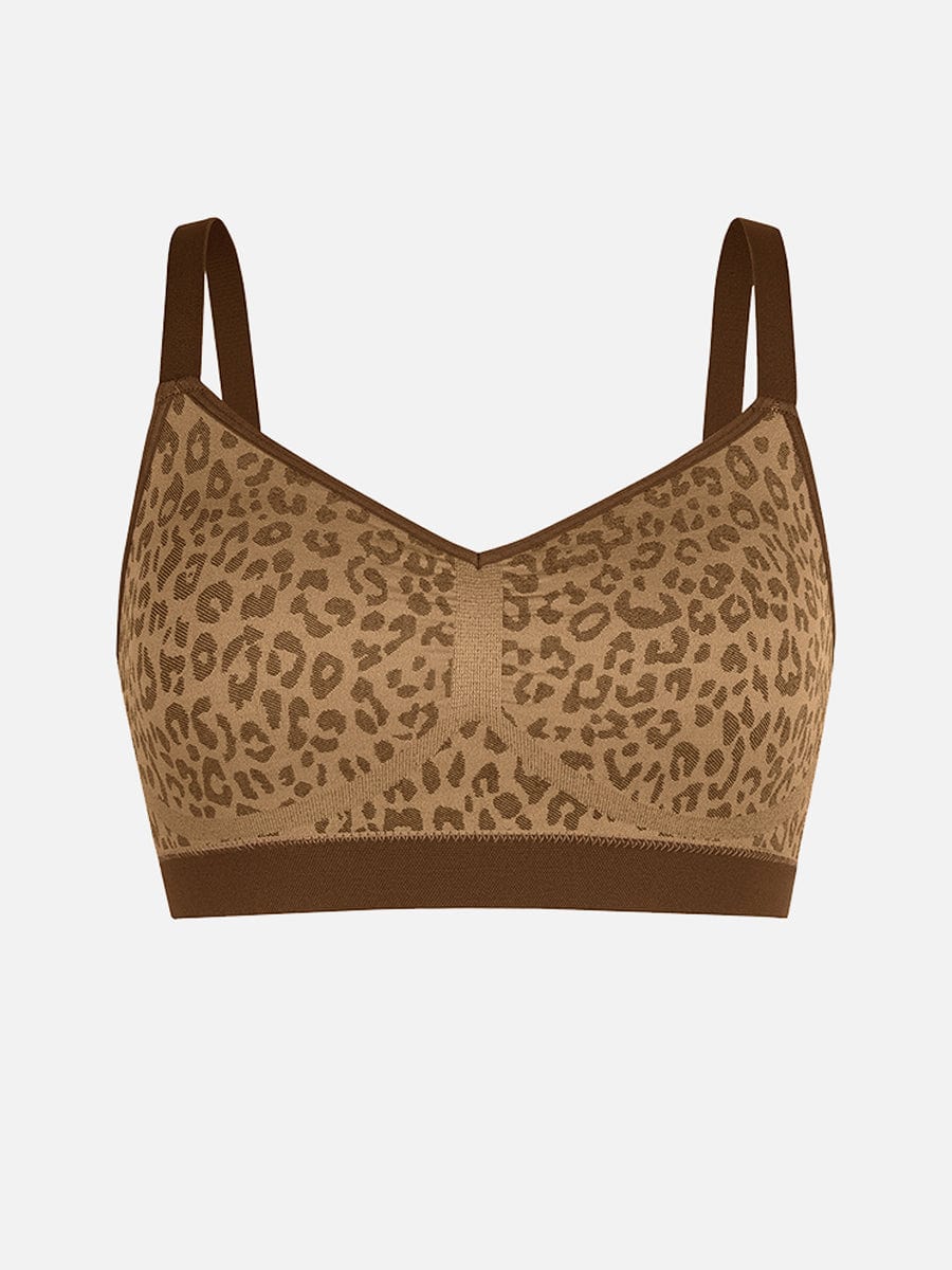 Seamless Leopard Print Bust Support Bra with Adjustable Straps
