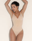 Seamless Plunge Support Bodysuit with Inner Tummy Control Clips
