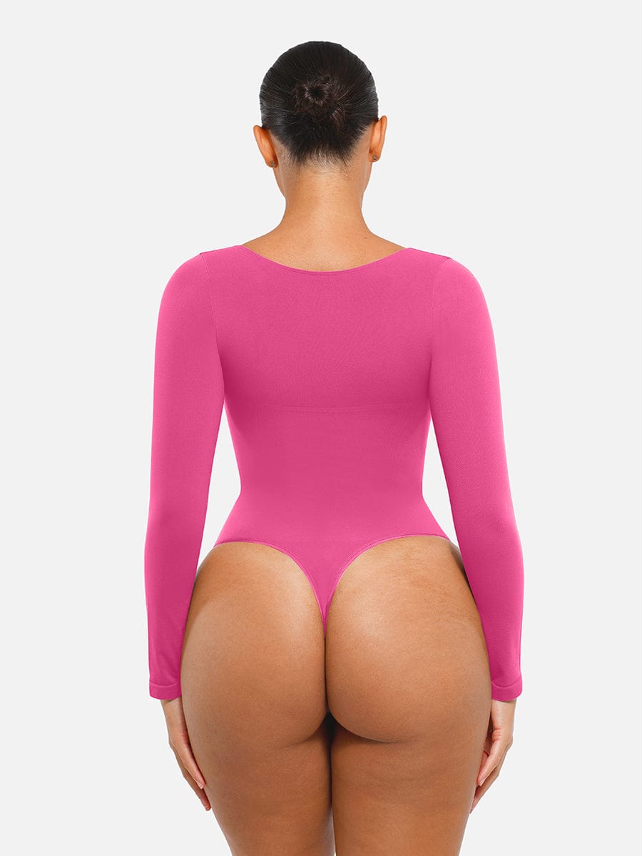 Seamless Long Sleeve Tummy Control Thong Bodysuit with Chest Support